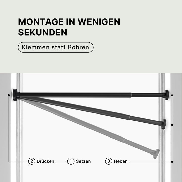 MEISENBERG Vorhangstange ohne Bohren 50-80cm - Gardinenstange zum Klemmen - Schwarz - Spannstange Au