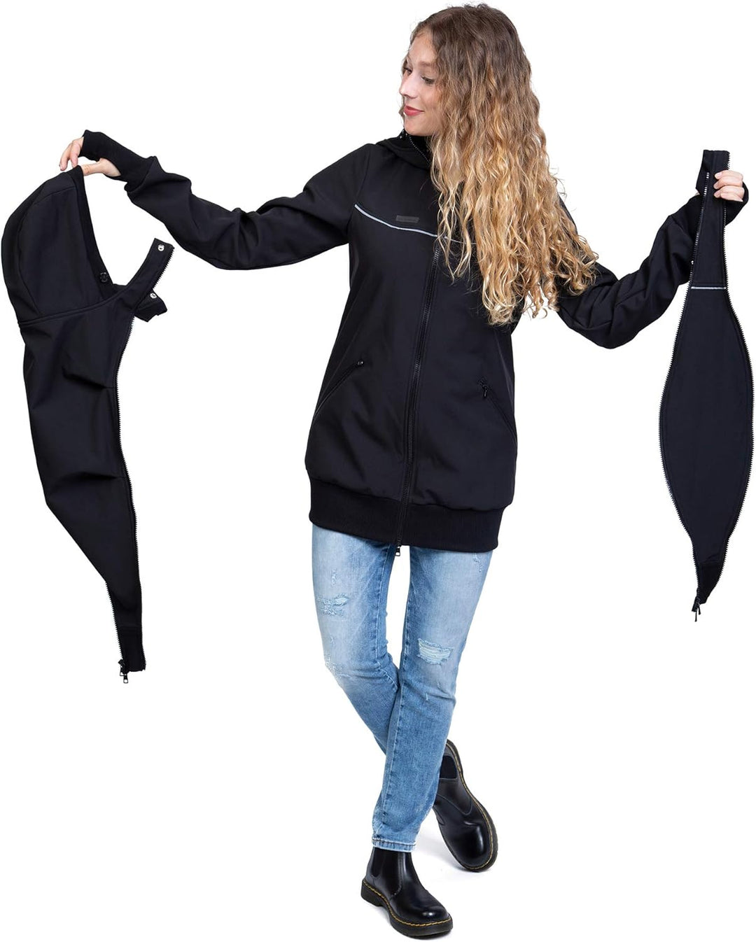 Viva la Mama 3in1 Softshell Tragejacke Baby Umstandsjacke Allwetter I JACKY, S schwarz/Punkte