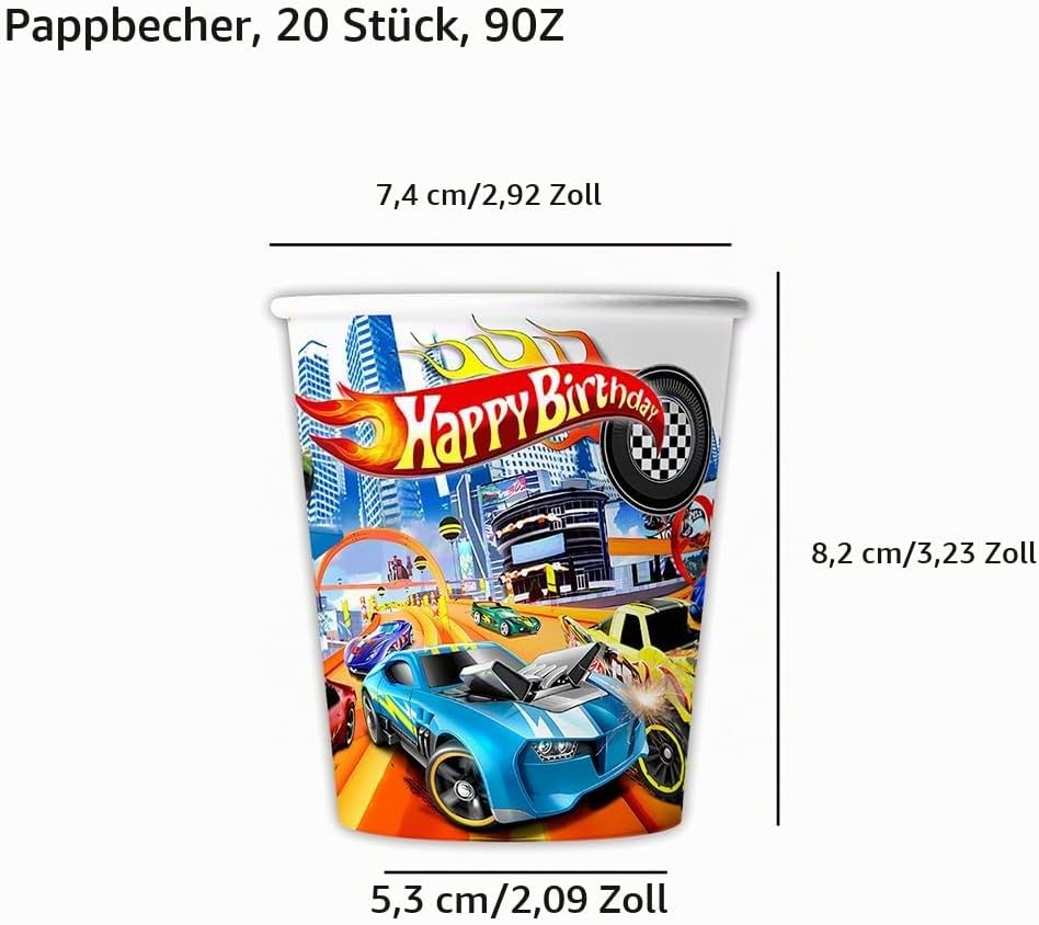 Doyomtoy Racing Car Spiel Auto Theme Partyzubehör Rennauto Geschirrset, Partyzubehör Set für 20 Gäst