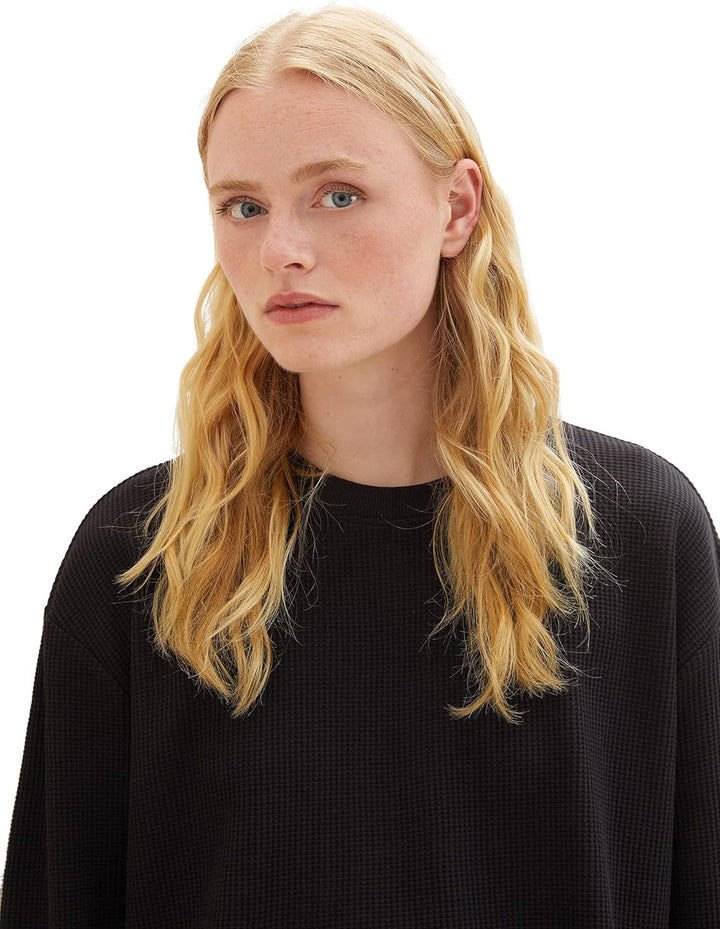 TOM TAILOR Denim Damen Cropped Basic Sweatshirt L 14482 - Deep Black, L 14482 - Deep Black