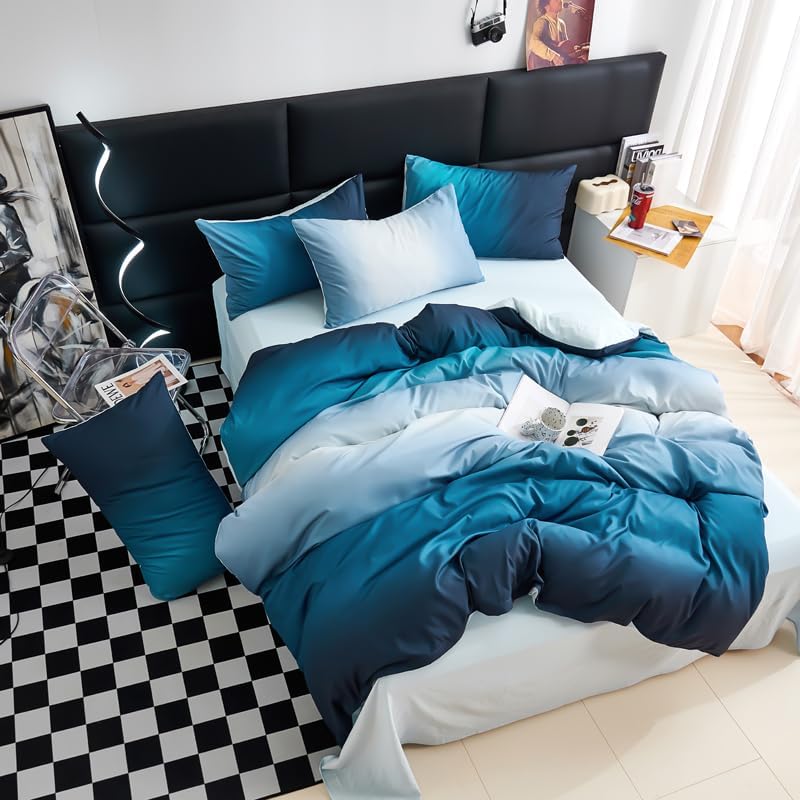 Boqingzhu Bettwäsche 135x200cm Blau Dunkelblau Hellblau Romantisch Modern Farbverlauf Wende Bettwäsc