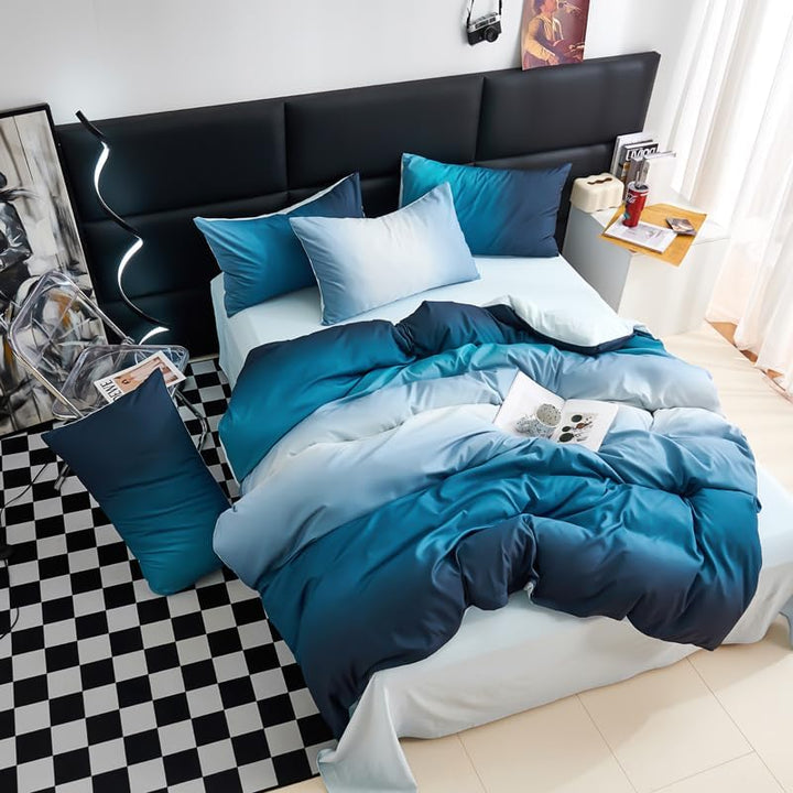 Boqingzhu Bettwäsche 135x200cm Blau Dunkelblau Hellblau Romantisch Modern Farbverlauf Wende Bettwäsc