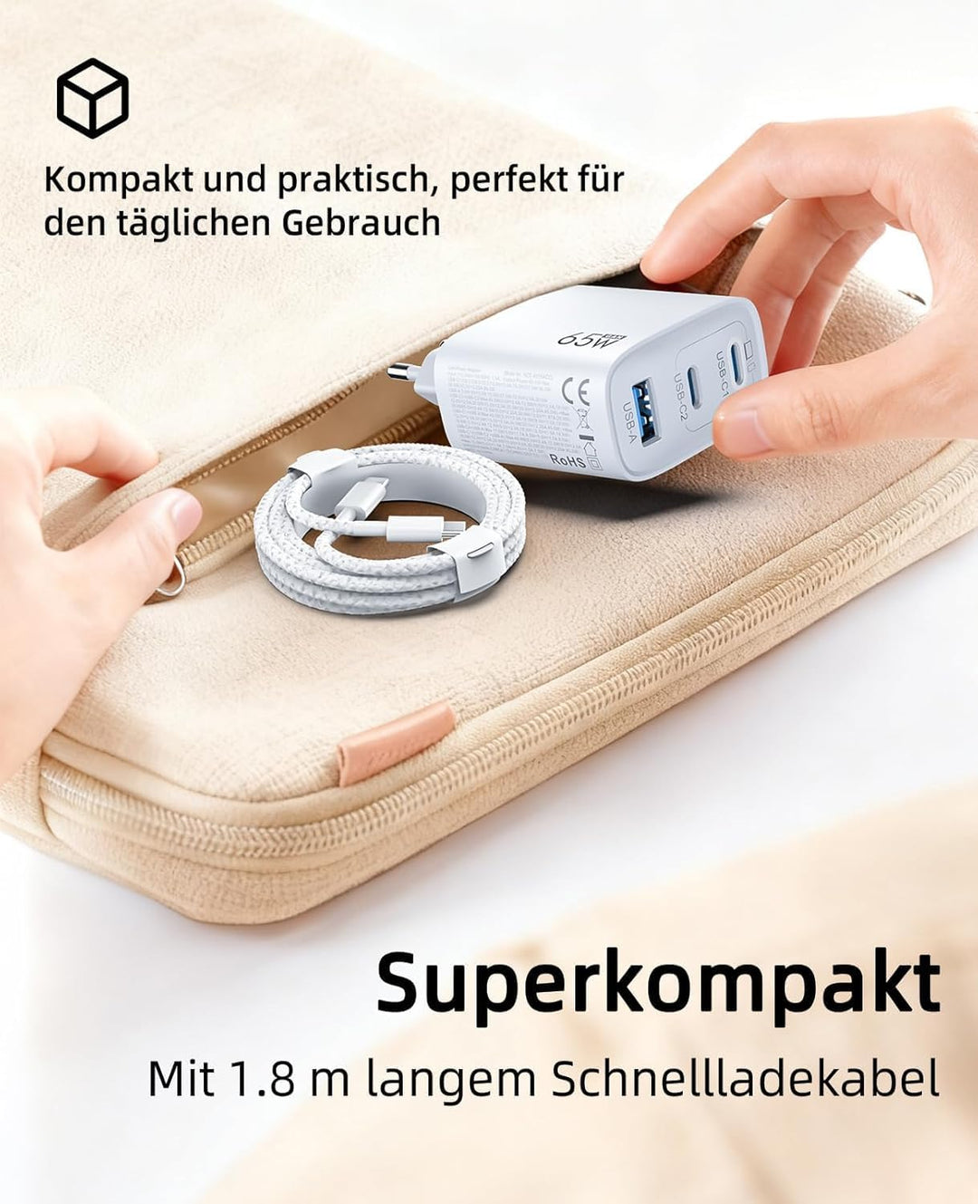 USB C Ladegerät 65W 3-Port,USB-C Netzteil Charger PPS 60W Schnellladegerät PD Ladestecker, kompatibe