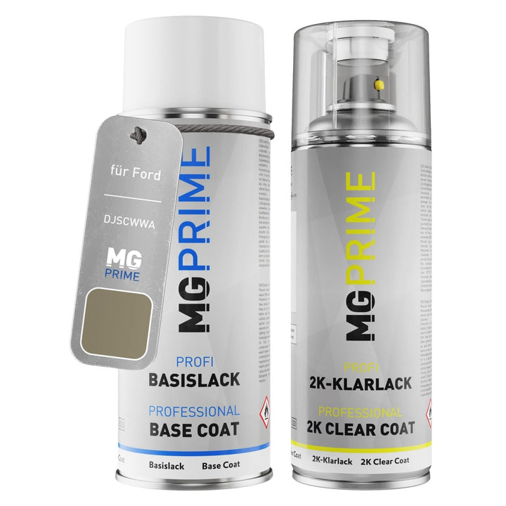 MG PRIME Autolack 2K Spraydosen Set für Ford DJSCWWA / PN4CX0 / J Ginger Ale Metallic Basislack 2 Ko