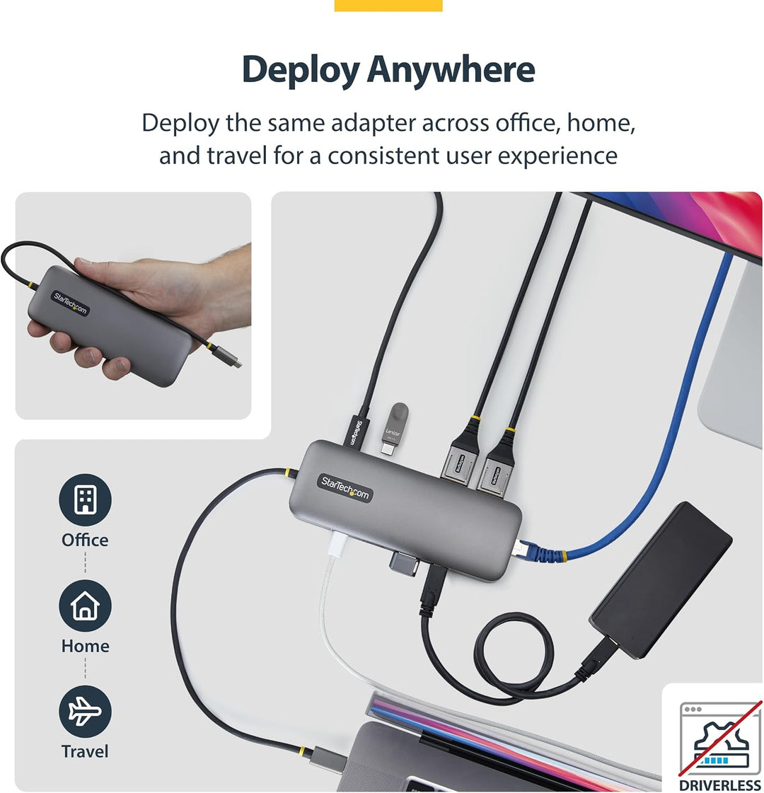 StarTech 9-in-1 USB-C Dock, Dual 4K DisplayPort, 100W, 10Gbit/s, GbE, SD