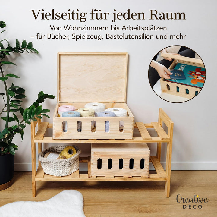 Creative Deco XXL Grosse Holzkiste mit Deckel und Öffnungen | 40x30x24 cm (+/-1cm) | Holztruhe Erinn