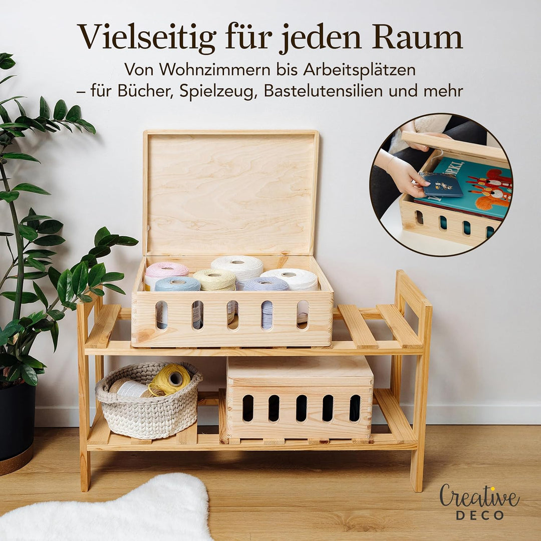 Creative Deco XL Grosse Holzkiste mit Deckel und Öffnungen | 40 x 30 x 14 cm (+/-1cm) | Erinnerungsb