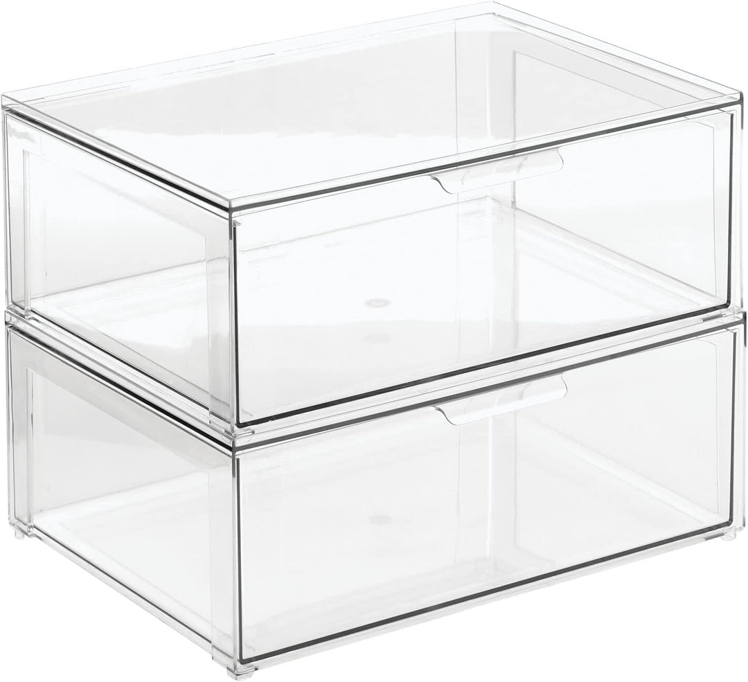 mDesign grosse Aufbewahrungsbox mit Schublade – stabile Schubladenbox aus Kunststoff zur Schuhaufbew