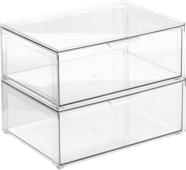 mDesign grosse Aufbewahrungsbox mit Schublade – stabile Schubladenbox aus Kunststoff zur Schuhaufbew