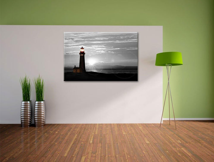 Pixxprint Leuchtturm im Sonnenuntergang als Leinwandbild/Grösse: 100x70 cm/Wandbild/Kunstdruck/ferti