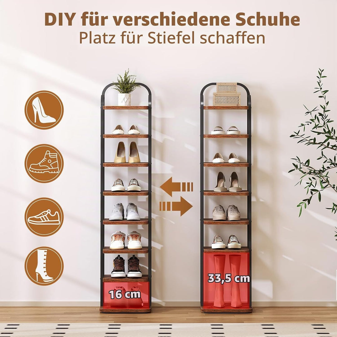 Dripex Vertikales Schuhregal mit 8 Ebenen, Schuhablage schmal Metall, Verstellbar Ablage, platzspare