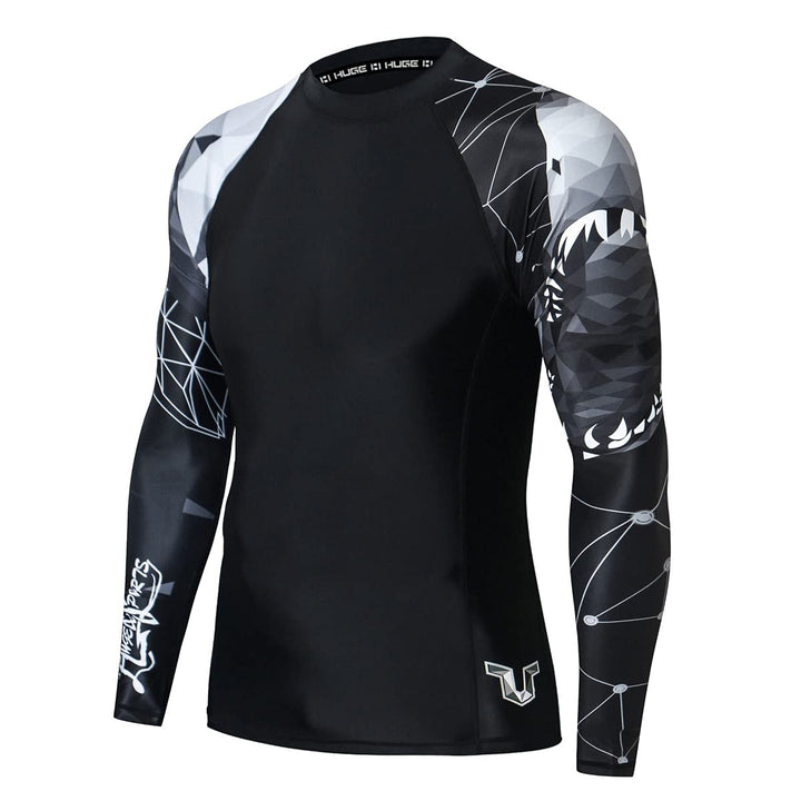 HUGE SPORTS Wildes Tier Rashguard Sonnenschutz Schnelltrocknend Kompression Schwimmshirt L Hai, L Ha
