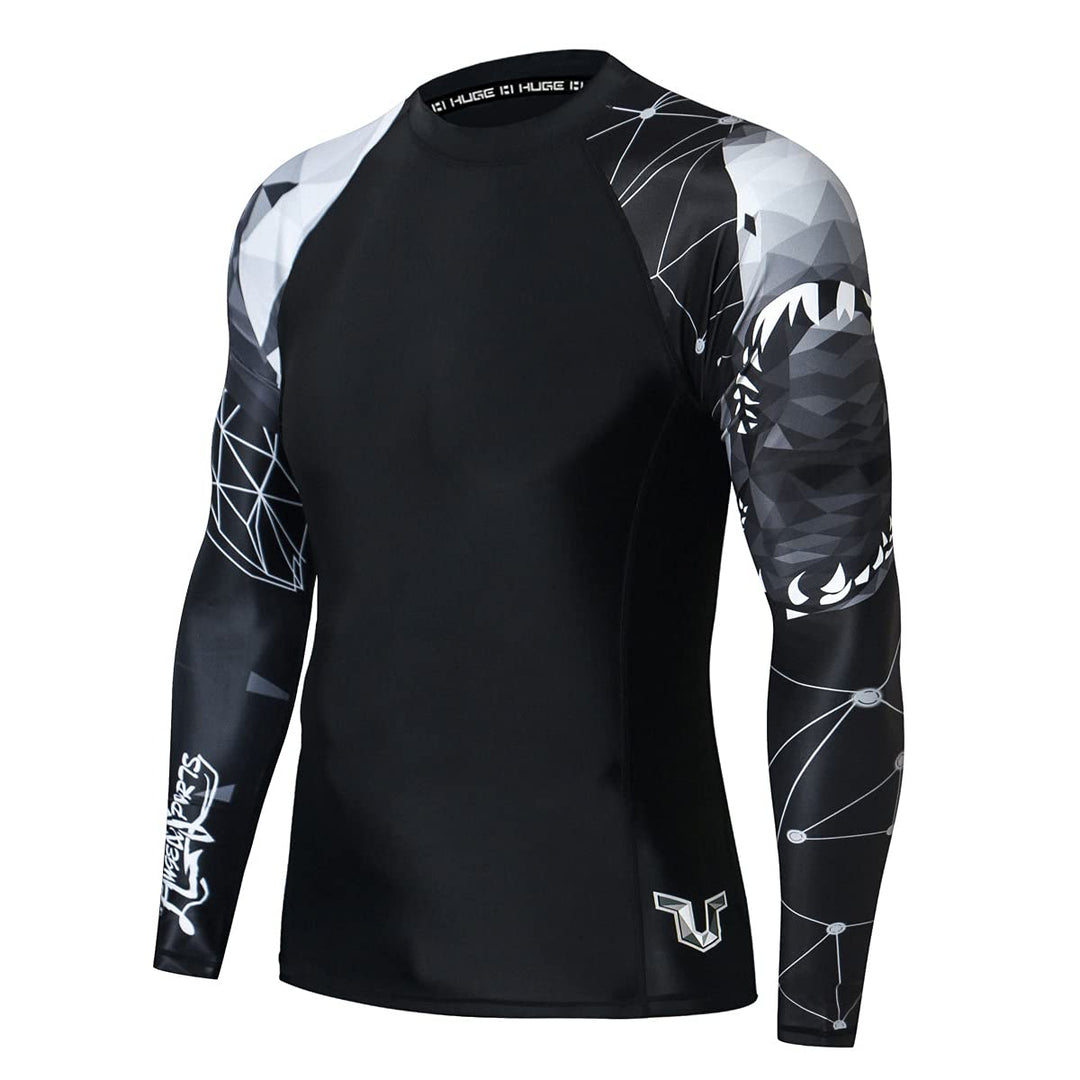 HUGE SPORTS Wildes Tier Rashguard Sonnenschutz Schnelltrocknend Kompression Schwimmshirt S Hai, S Ha