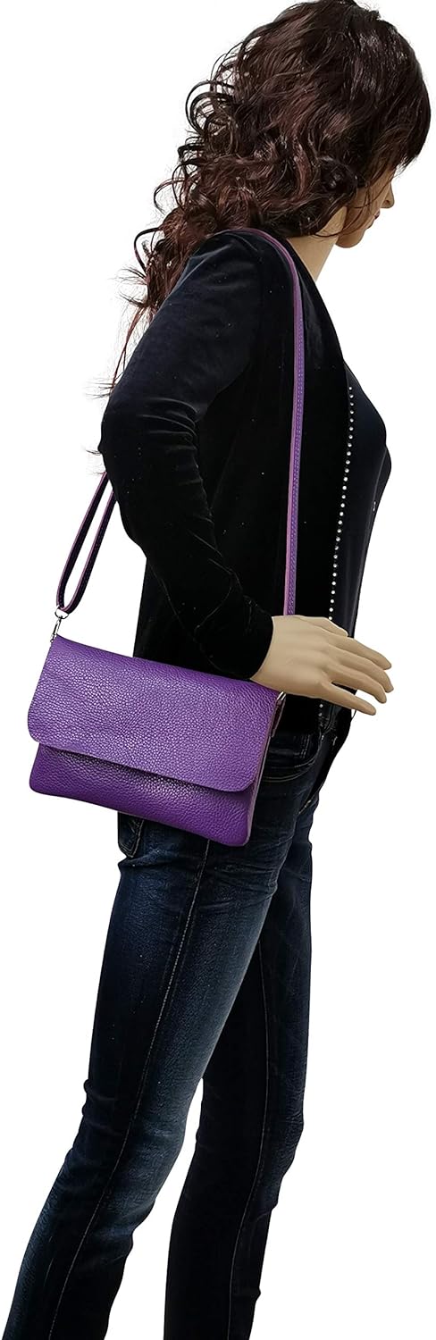 AmbraModa GLX11 - Damen Umhängetasche, Clutch, Handytasche aus echtem Leder mit abnehmbarem und vers