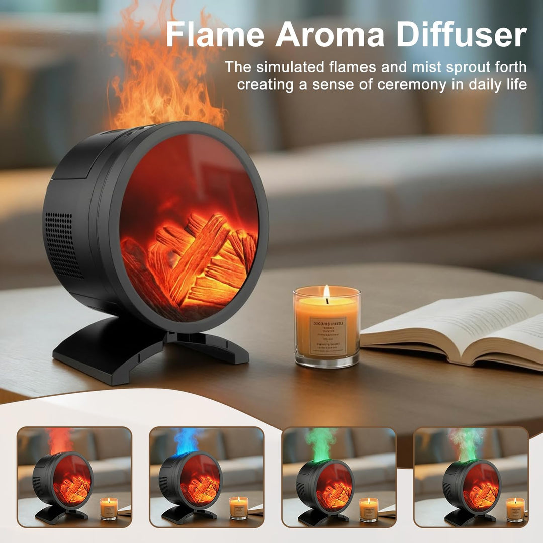 Aroma Diffuser, Diffuser Ätherische Öle mit 5 Farben Licht Flammeneffekt, Wasserlose Abschaltautomat