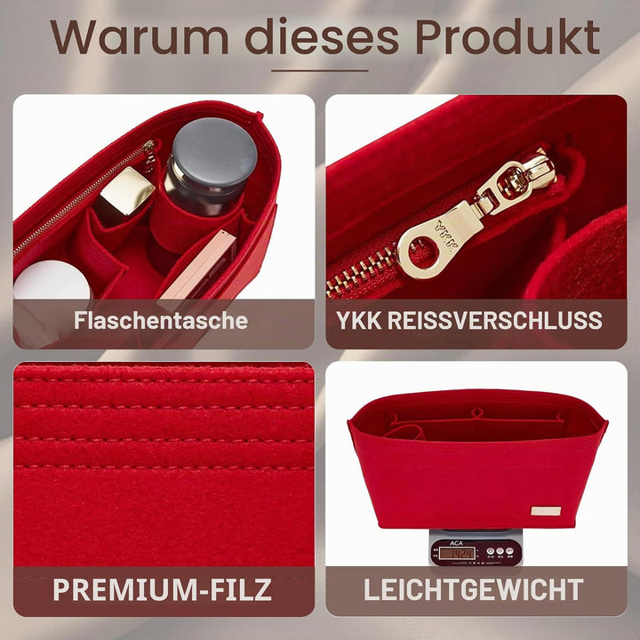 Doxo Filz-Organizer-Einsatz für Handtaschen und Bodenformer, grosse Tragetasche mit Reissverschluss,
