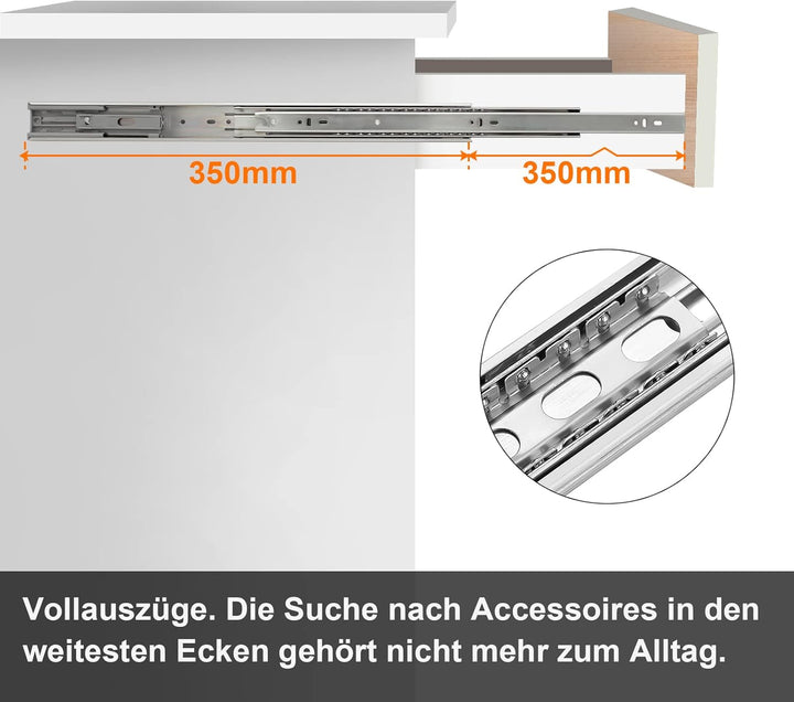 Schubladenschienen, Vollauszug 350mm Softclose, Stabiles Schubladen Schienensystem mit kugelgelagert