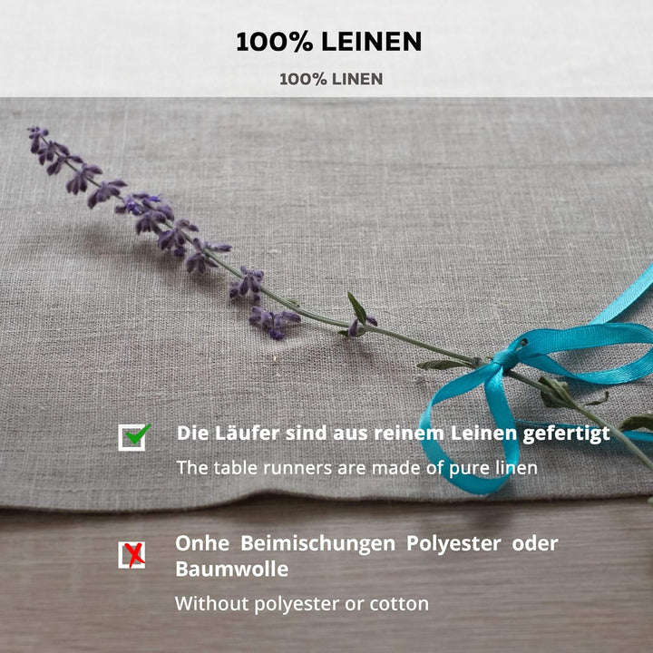 Leinen Tischläufer | Tischband Reinleinen | Tischtuch 100% Leinen LANDHAUSSTIL &amp; RUSTIK 45 x 230 cm