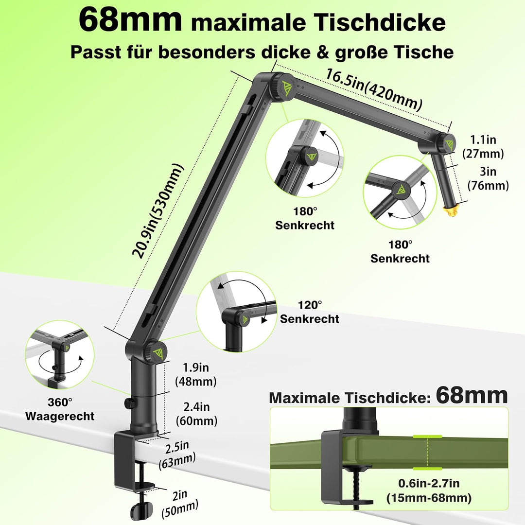 Mikrofon Arm, Max. 3 KG Traglast Mikrofonarm Kompatibel mit Shure SM7B, MV7+ & Co. Gear-Lock Design