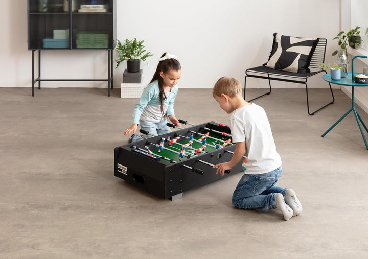 Mini-Kickertisch als praktische Auflage für Tisch oder Boden mit kindersicheren Teleskopstangen Grös