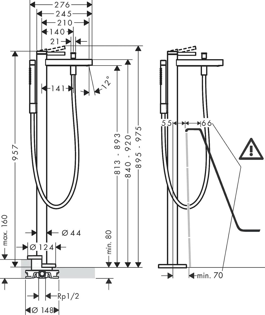 hansgrohe Wannenarmatur bodenstehend Finoris, für 2 Funktionen, Chrom, Chrom