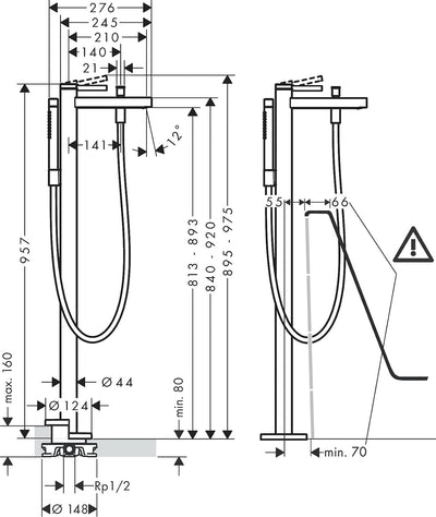 hansgrohe Wannenarmatur bodenstehend Finoris, für 2 Funktionen, Mattweiss, Mattweiss