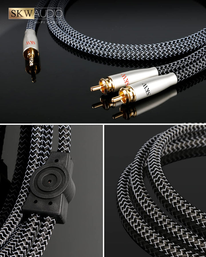 High End 3.5mm Klinke auf Cinch Kabel, Kupfer und Silberlitzendrähte 3.5mm Klinke auf 2RCA Y Splitte