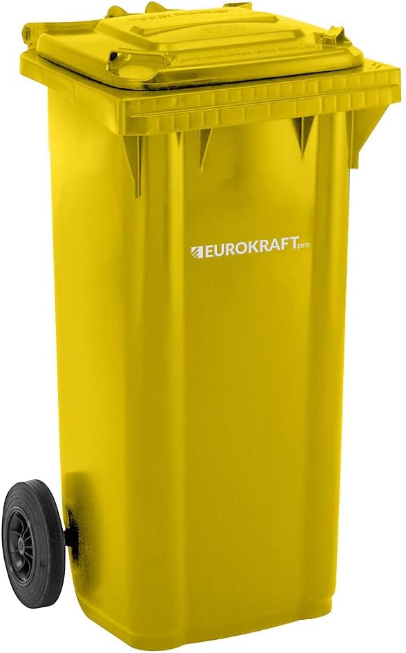 eurokraft | Mülltonne aus Kunststoff DIN EN 840 | Volumen 120 L | BxHxT 505 x 1005 x 555 MM | Gelb