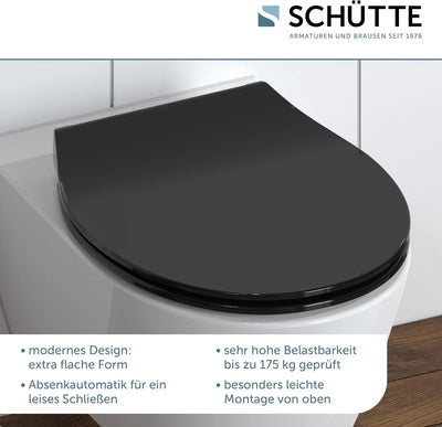 SCHÜTTE SLIM BLACK WC-Sitz, Duroplast Toilettensitz mit Absenkautomatik, Toilettendeckel mit Schnell