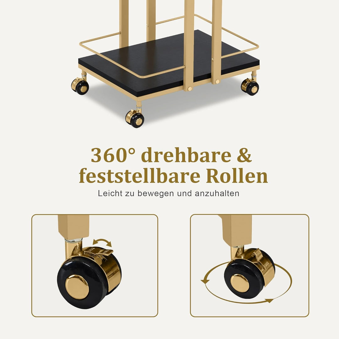 M MCombo Servierwagen mit Rollen, Küchenwagen Barwagen Metallgestell Schwarz-Gold, Moderne Rollwagen