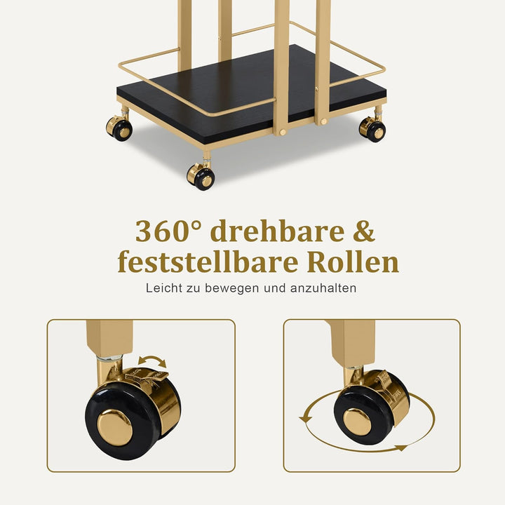 M MCombo Servierwagen mit Rollen, Küchenwagen Barwagen Metallgestell Schwarz-Gold, Moderne Rollwagen