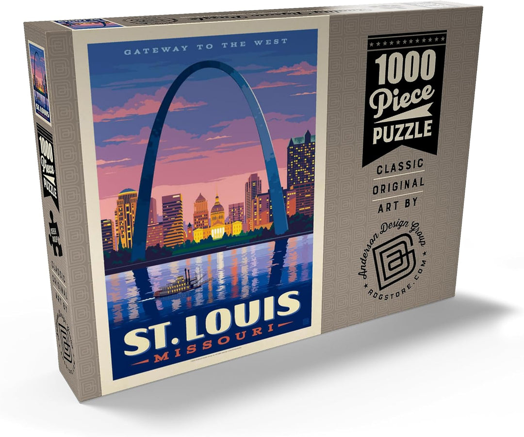 St. Louis, MO: Gateway Arch bei Sonnenuntergang, Vintage Poster - Premium 1000 Teile Puzzle - MyPuzz