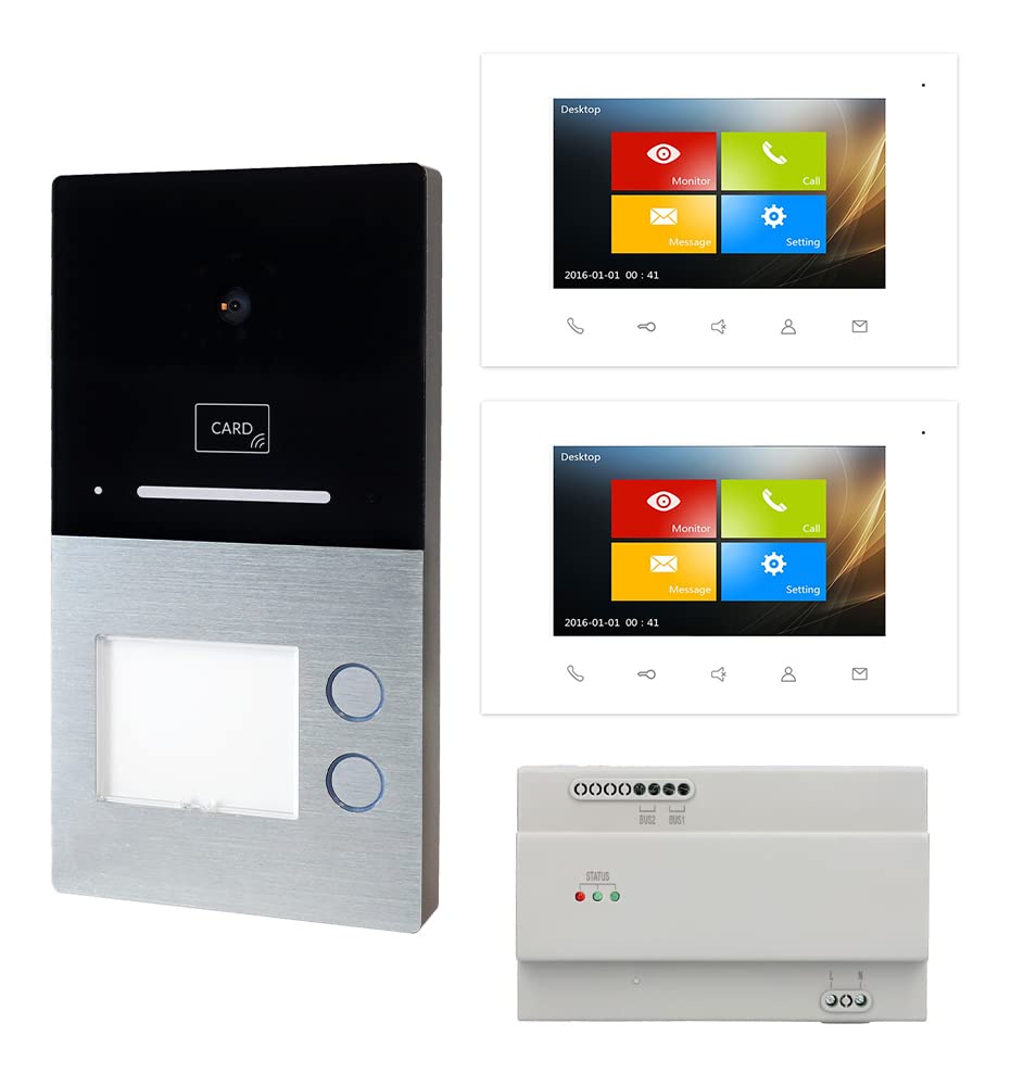Voxura Domo Video Türsprechanlage Gegensprechanlage 2-Familien Komplett Set Touchscreen Aussenstatio