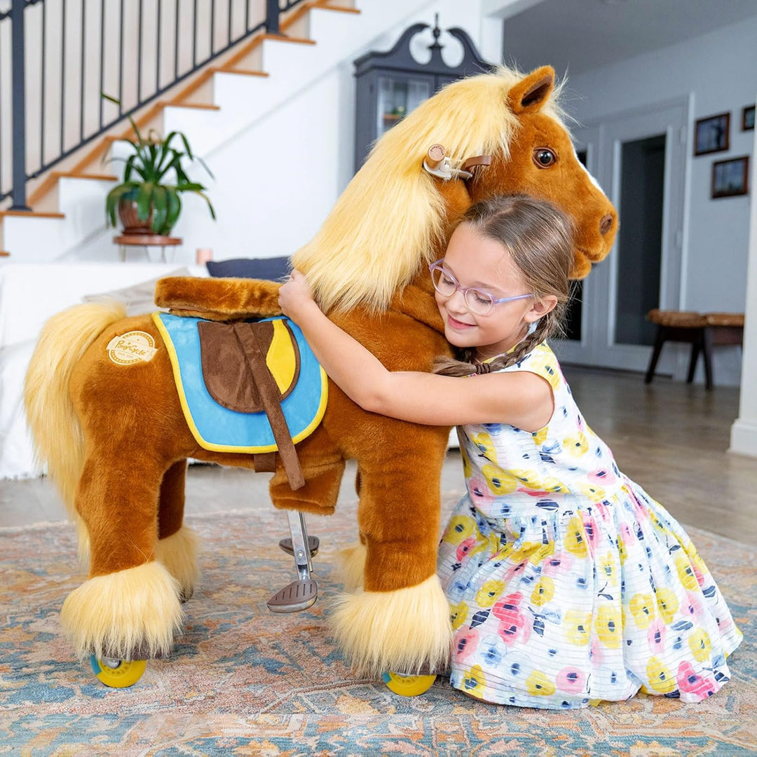 PonyCycle Reitpferd auf Rollen, für Kinder 3–4 Jahre, 76cm Hoch, Schaukelpferd Gross mit Handbremse,