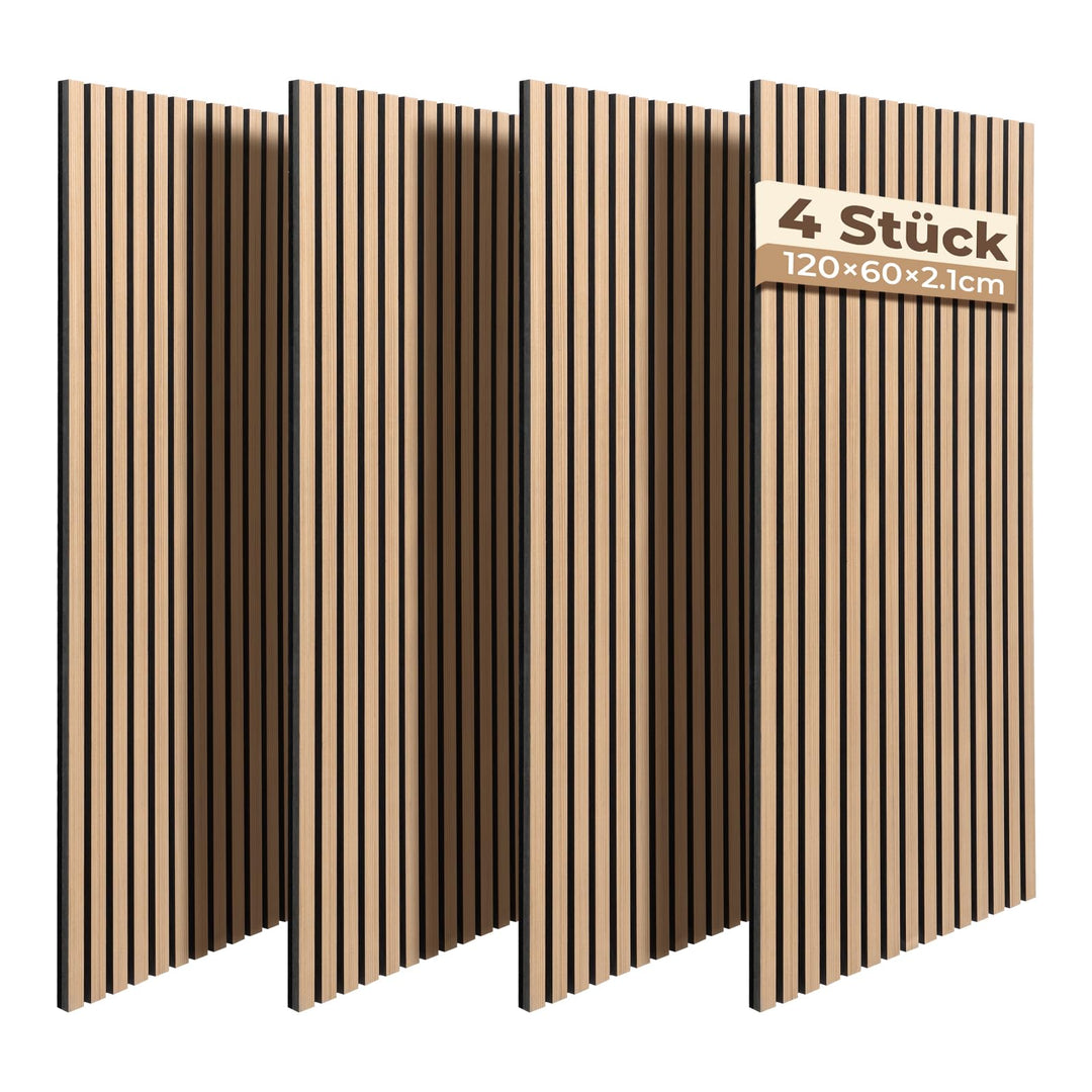 Akustikpaneele 120x60x2,1 cm, Ohuhu 4 Stück Schallschutzplatten in Holzoptik, Modernes Wandpaneel mi