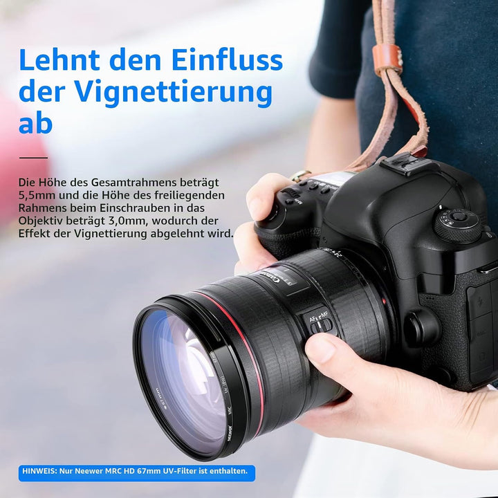 NEEWER 67mm MRC UV Filter, Schutzfilter mit 30 Schichten Multiresistente Nanobeschichtungen/HD Optis