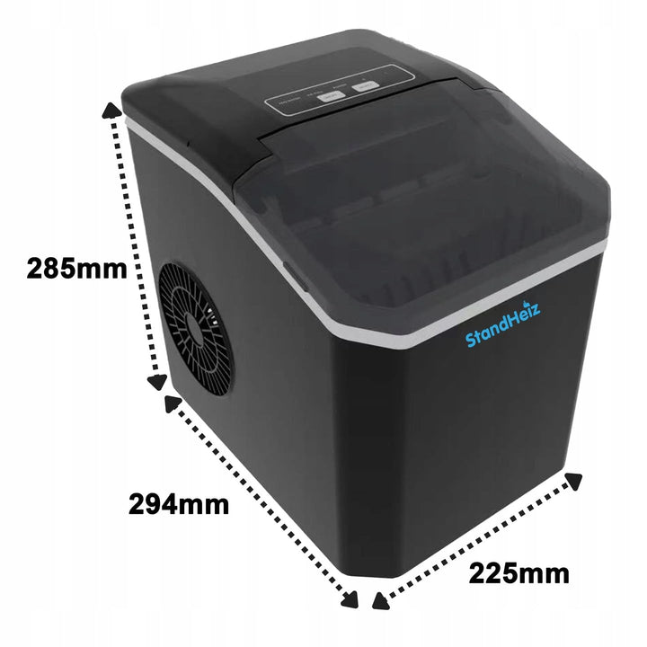 Eiswürfelmaschine Schwarz 12 kg / 24 h – Selbstreinigender Ice Maker mit 2 Grössen grosse Eiswürfel,