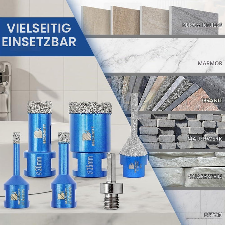 Diamantbohrer Fliesenbohrer Set - 6/10/20/35mm Diamantbohrer &amp;6-25mm Fingerfräser ein Adapter für Po