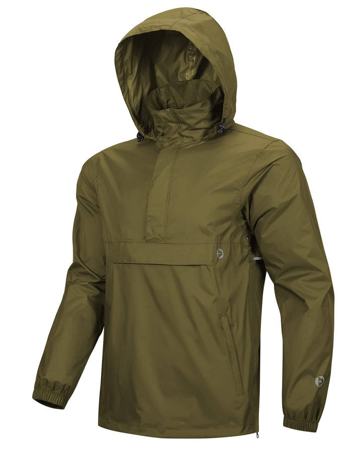 Outdoor Ventures Herren Regenjacke Wasserdichter Pullover mit Kapuze Packbare Reflektierende Jacke L