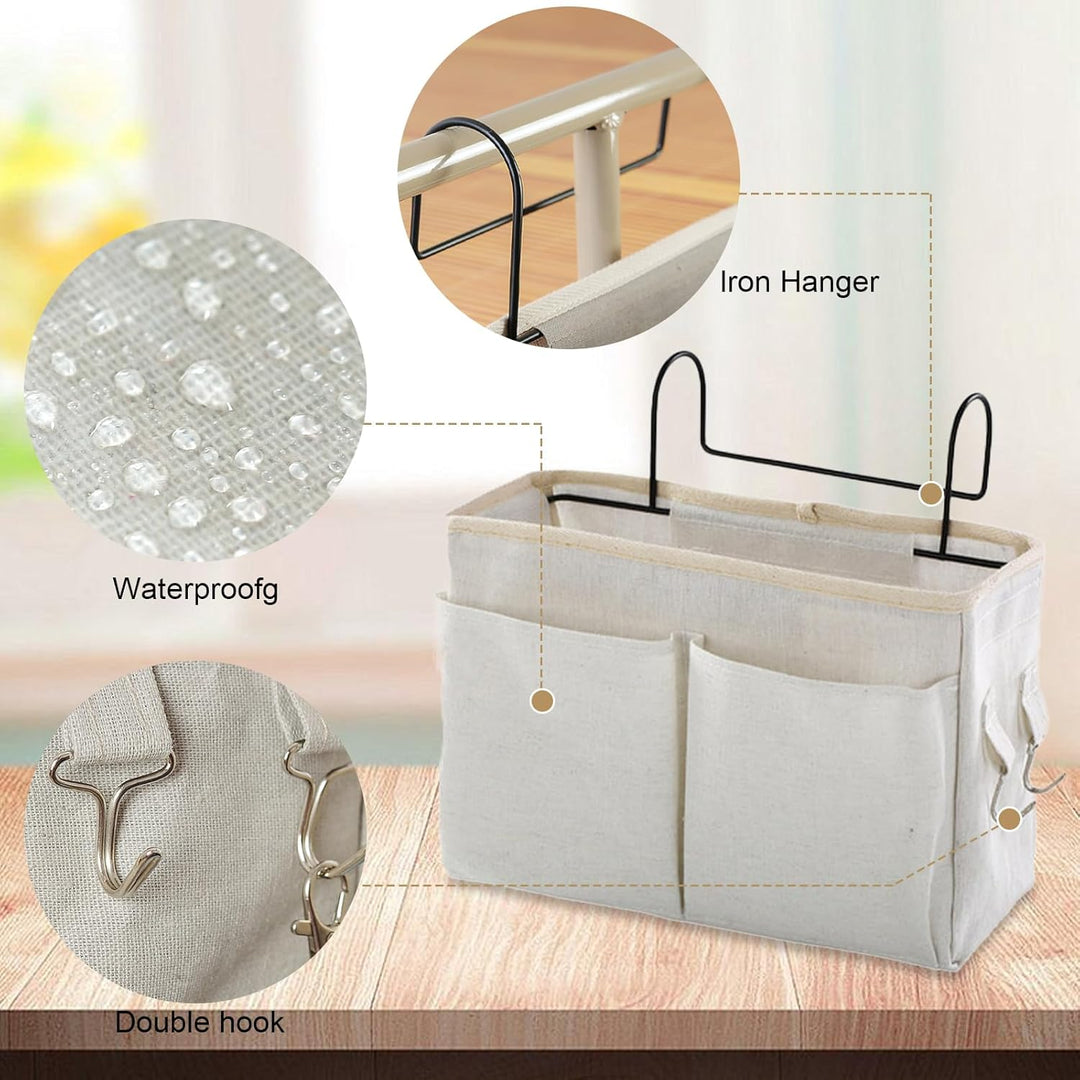 Disnace 2Pcs Betttasche Bett Organizer Hängetasche Aufbewahrungstasche, Hängetasche Faltbares Leinen