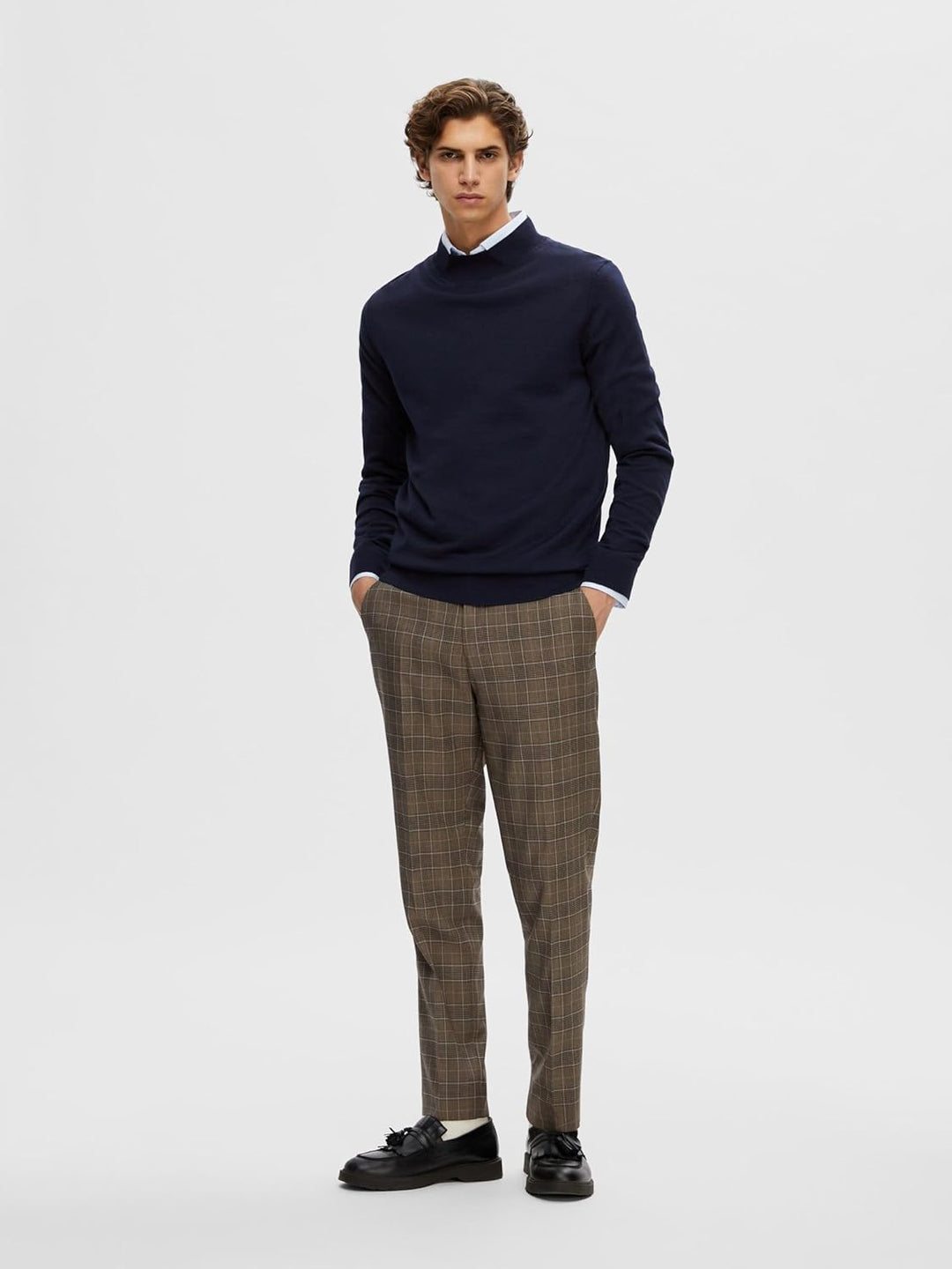 SELETED HOMME Herren Slhtown Merino Coolmax Knit Mock B Noos Pullover L Navy Blazer/Detail:melange,