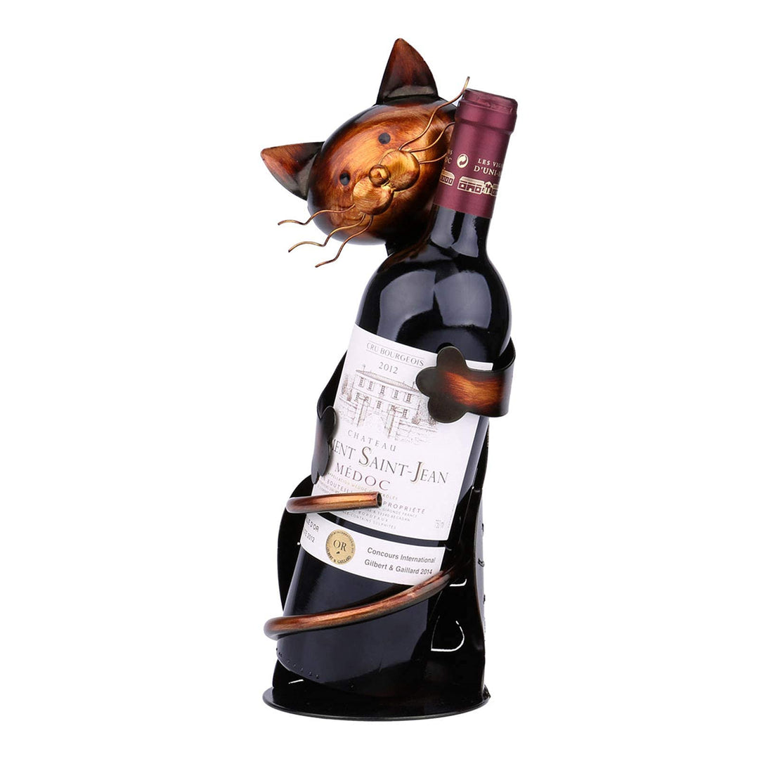 Ailgely Katze formte Weinhalter, Weinflaschenhalter, Katzen Deko, Weinregal, Metall-Skulptur, Prakti