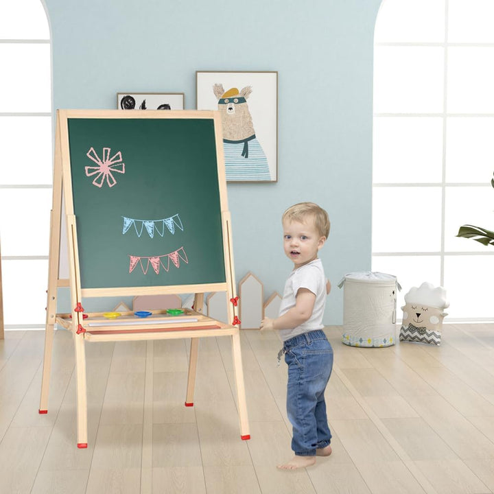 Kinder Spiel-Tafel aus Holz, Kinder Staffelei Doppelseitige Whiteboard und Tafel, Spieltafel mit Auf
