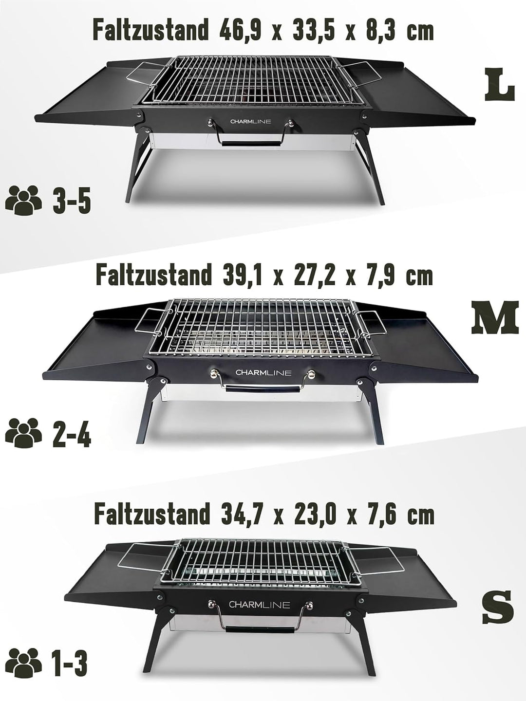 Charmline 39x27cm Foldable Portable Holzkohlegrill, Kleiner Campinggrill Holzkohle, Picknickgrill Gr