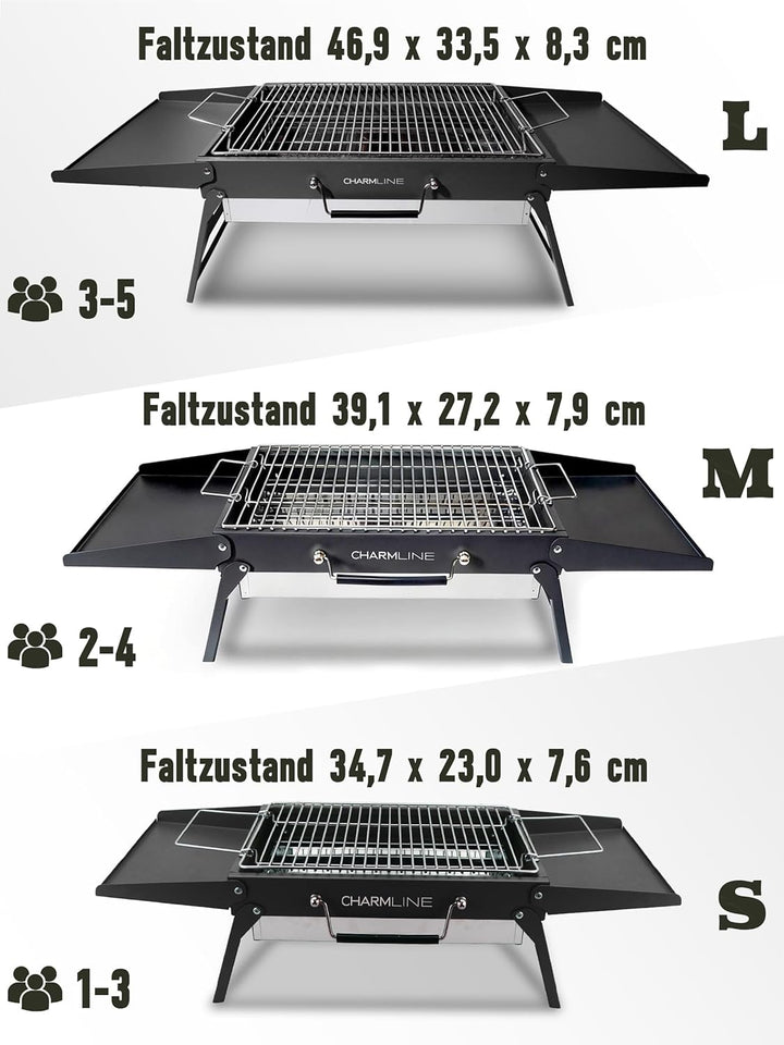 Charmline 39x27cm Foldable Portable Holzkohlegrill, Kleiner Campinggrill Holzkohle, Picknickgrill Gr