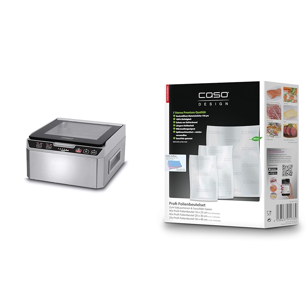 Caso VacuChef 40 - Kammervakuumierer aus Edelstahl, 3L Vakuumkammer 70 Liter/Minute &amp; Profi- Folienb