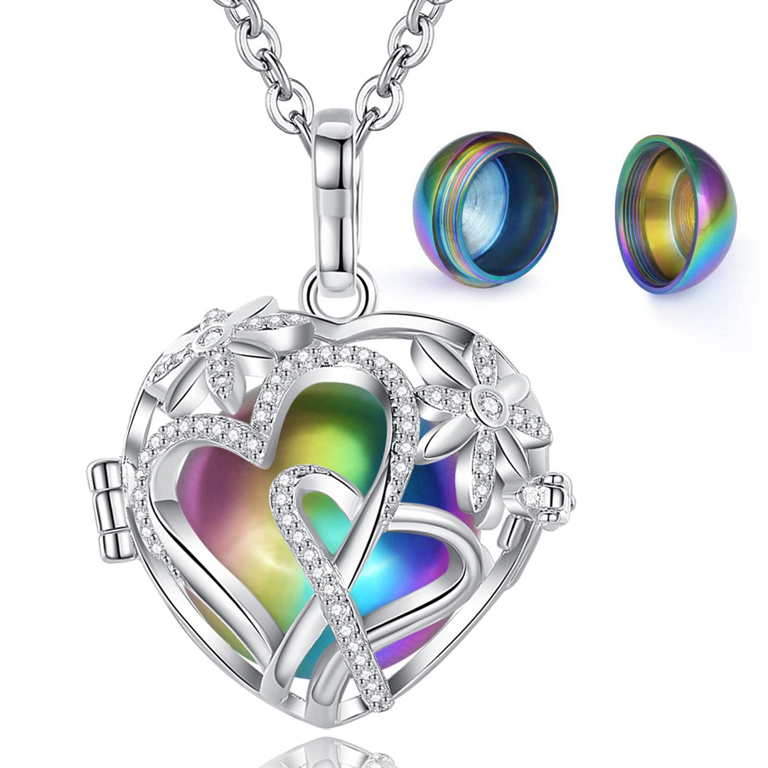 EUDORA Harmony Ball Asche Urnen Kette für Damen, Einäscherung Schmuck Silber Verkupfert Memorial Urn