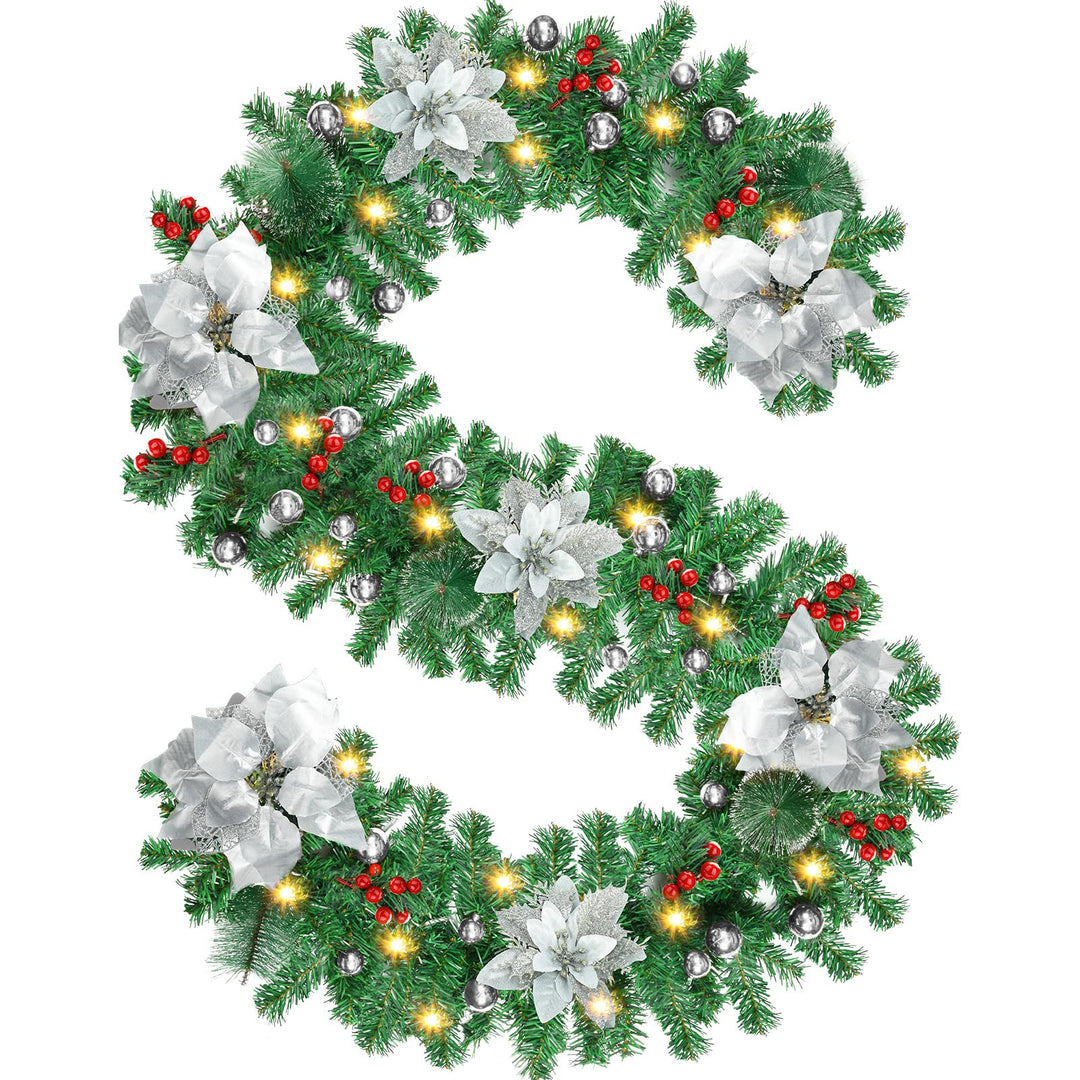 Timiyou Weihnachtsgirlande, 270cm Tannengirlande mit Blumen und Rote Beere, Weihnachtsdeko Innen Aus