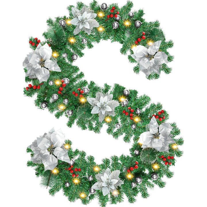 Timiyou Weihnachtsgirlande, 270cm Tannengirlande mit Blumen und Rote Beere, Weihnachtsdeko Innen Aus