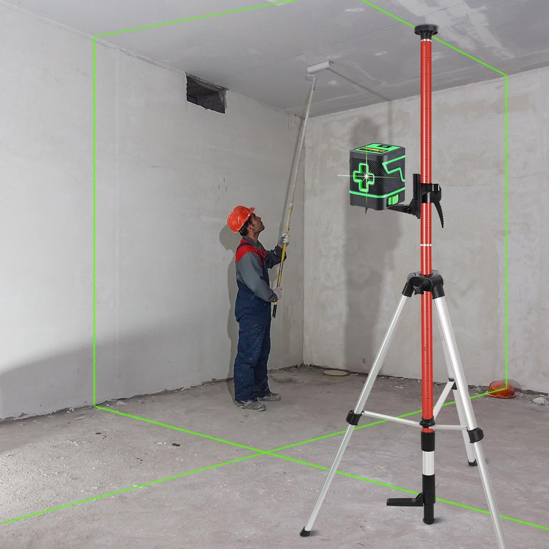 3,6m Teleskopstativ mit Halterung für Laser, Teleskopstange für Kreuzlinienlase mit 1/4" und 5/8" Ge